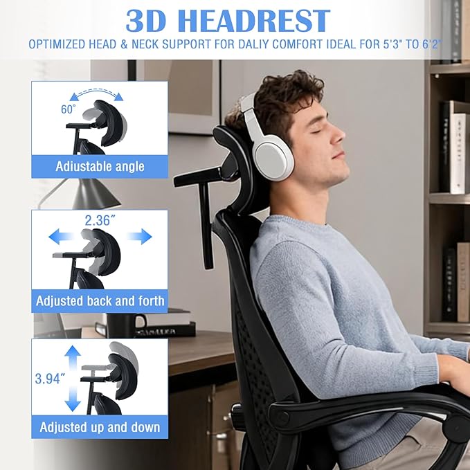 Ergonomic Office Chair with Footrest - Adjustable Lumbar Support & 3D Headrest, 90-160° Reclining Mesh High-Back Rolling Work Swivel Computer Chair-400lbs Capacity