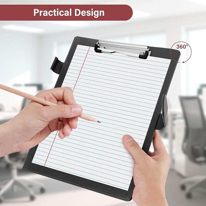 Professional Padfolio,Black Faux Leather Portfolio Binder | Includes clipboard,business card holder and document storage for office,conference,interviews,resume papers and business use