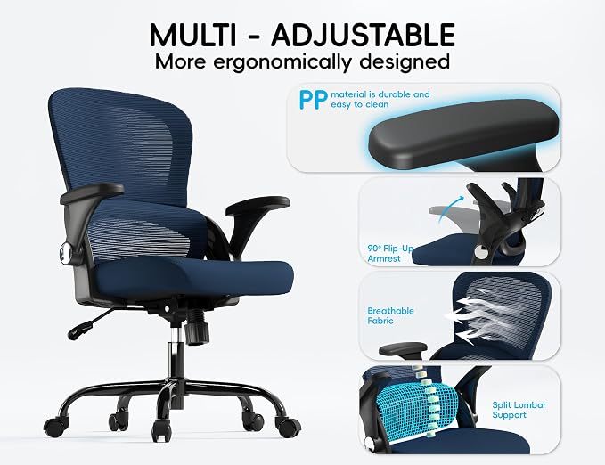 TRALT Office Chair - Ergonomic Office Chair with Back Support, Home Office Desk Chairs, 330lbs Wide Seat Big and Tall Office Chairs, Comfy Desk Chair for Work, Study, Office, Gaming (Dark Blue)