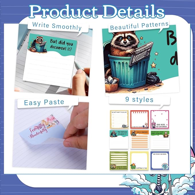 Funny Sticky Notes Gifts - 9 Pack Colorful Funny Notepads for Work 3x3 Inch, Fun Self-Adhesive Memo Pads Work Gag Gifts for Coworkers Students, Sarcastic School Office Supplies (450 Sheets)