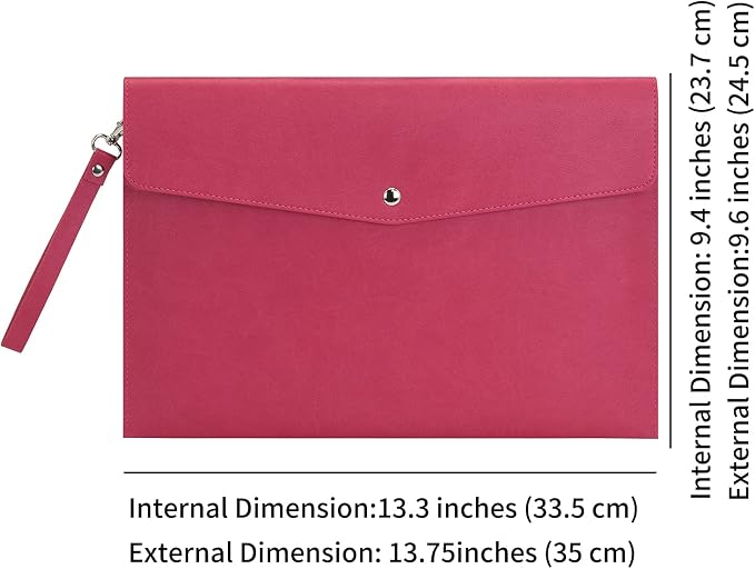 Wonderpool A4 PU Leather Envelope Documents File Portfolio Large Capacity Folders Travel Bag for Paper Letter Stationery Organizer and Tablet Case PC Sleeve (Plum red)
