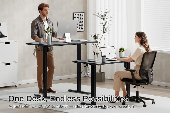 Standing Desk Electric Height Adjustable Desk 55 x 23.6 Inches Sit Stand up Desk, Computer Home Office Desk Memory Preset with Two-Piece Desktop (Black, 55 * 24 Inch)