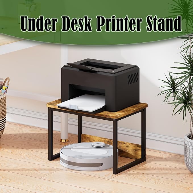 MARTY Printer Stand for Desk, Desktop Shelf Printer Riser for Home Office | Desktop Printer Stand, 17.1"x12.4", Printer Shelf, Small Printer Table for Fax Machine Copier Scanner, Desk Organizer, Brown