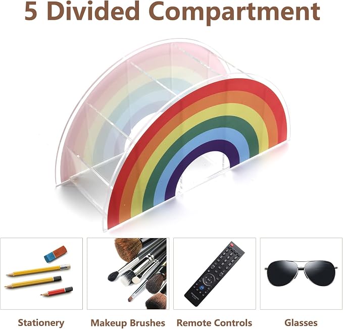 Acrylic Pen Pencil Holder Clear Desk Organizer, Rainbow Home Office Desk Pen Storage Stand, Corner Desktop Stationery Organizer for Women Kids Students School Art Supplies