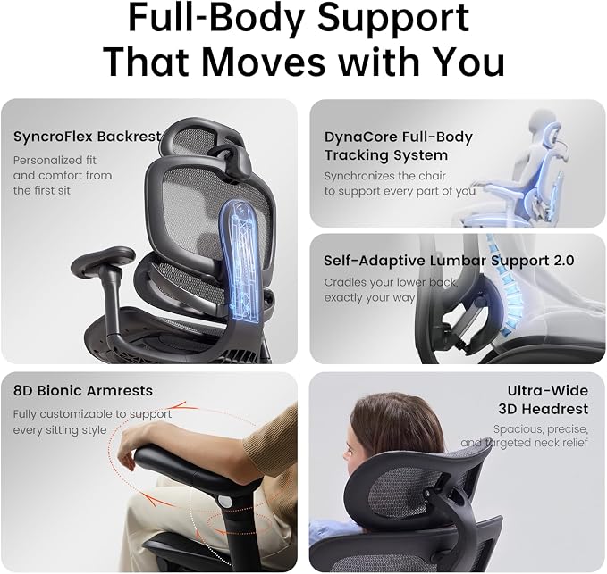 SIHOO Doro C300 Pro V2 Ergonomic Office Chair with Footrest & Full-Body Adaptive Support, 8D Armrests & Breathable Mesh, Comfy High Back Desk Chair for Long Hours, 135° Recline,2 Packs, Jet Black