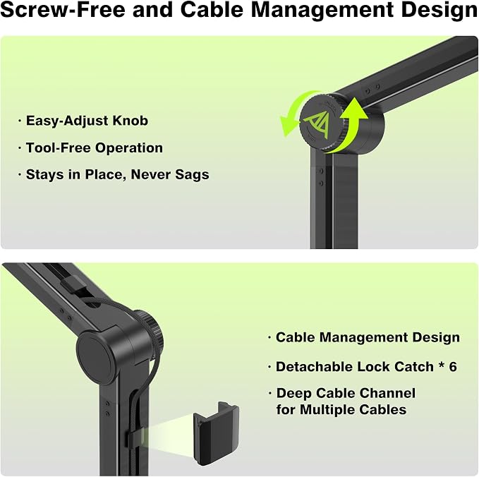 AA AUDIO ACCESSORY Design for Shure SM7B SM7dB MV7 Never-Sag Mic Boom Arm, Extra-Long 950mm Reach, 6.6lbs Load Capacity, Gear-Lock Suspension Microphone Stand Desk Mount for Blue Yeti Rode Heavy Mics