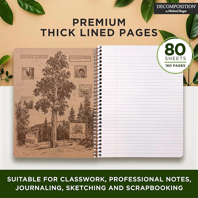Decomposition Camellias College Ruled Spiral Notebooks – 9.75 x 7.5 Journal with 160 Lined Pages – Cute Notebooks for School Supplies, Home & Office – 100% Recycled Paper – Made in USA