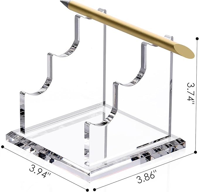 YUXUN Acrylic Pen Holder for Desk - Horizontal Three Pen Display Stand with 8mm Thick Base | Fountain Pen Rest, Apple Pencil Stand, Crystal-Clear Desk Organizer