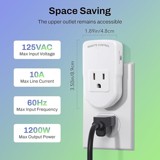 BN-LINK Wireless Remote Control Outlet Electrical Switch for Lights, Fans, Christmas Lights, Small Appliance, 100ft Long Range White (Learning Code, 3 Outlets +1 Remote) 1200W/10A, ETL & FCC Certified