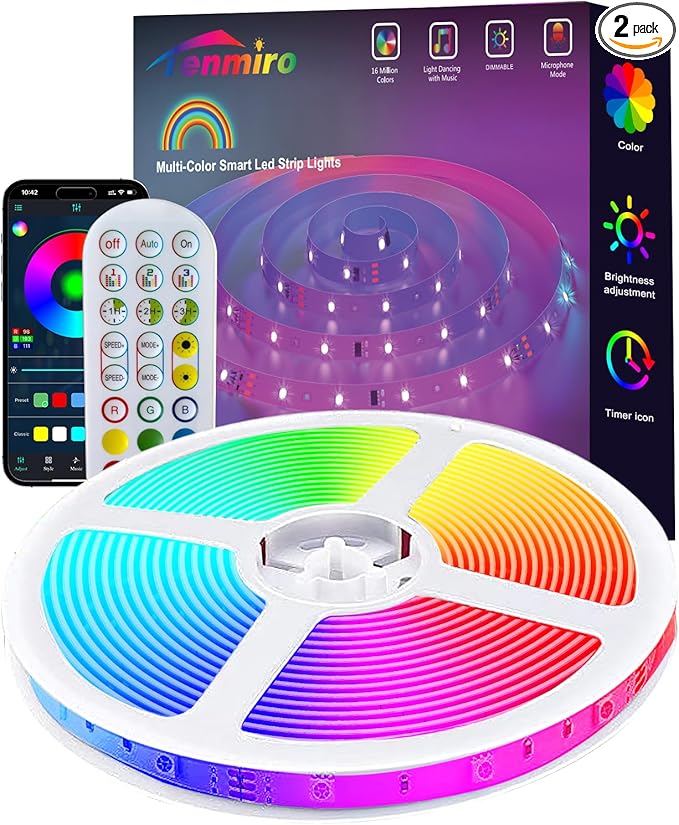Tenmiro Upgraded Smart IC 32.8ft LED Lights for Bedroom, Multiple Colors on One Line LED Strip Lights, Bluetooth APP Control Music Sync Color Changing Strip Lights for Room Home Party Decoration