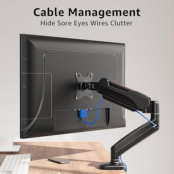 Redragon GMK914 Single Monitor Mount Stand - Gas Spring Adjustable Arms with VESA 75/100mm, 13-32 Inch Screen Compatibility, C Clamp & Grommet Base, Cable Management, 17.6lbs Load Capacity