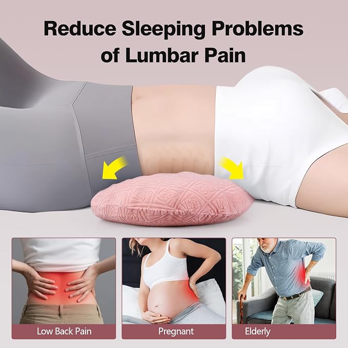 COMFYTHERA Lumbar Support Pillow for Sleeping Memory Foam Lumbar Support Cushion for Lower Back Pain Relief, Back Support Bed Pillow Waist Support (Pink, Small)