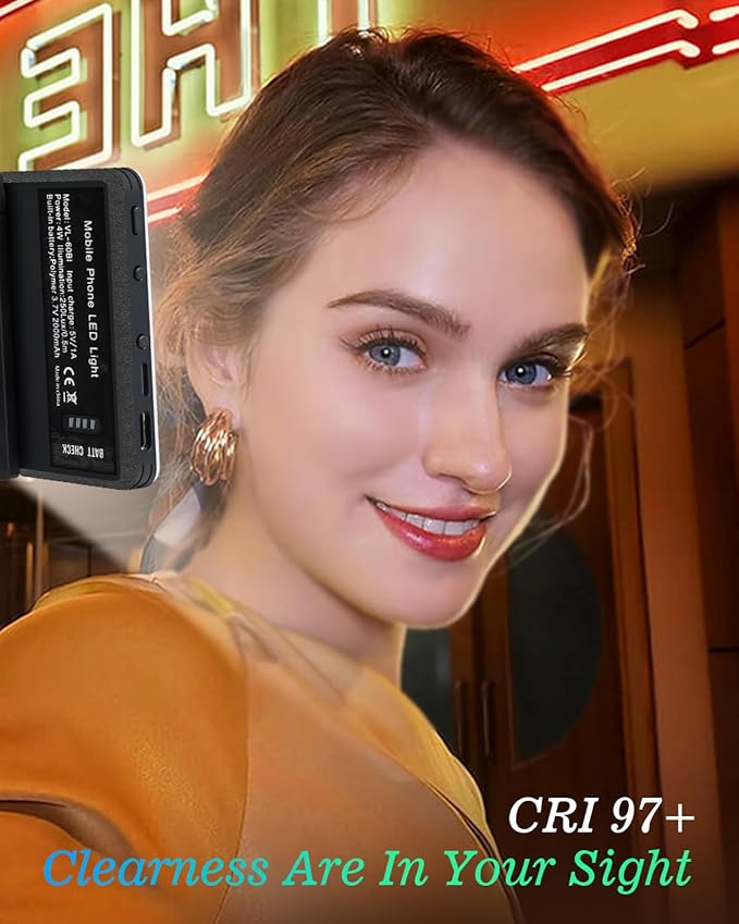 60 LED Portable Selfie Light Video Conference Lighting with Clip & Camera Tripod Adapter Rechargeable 2000mAh CRI 97+, 3 Light Modes for Phone iPhone Webcam Laptop Photo Makeup