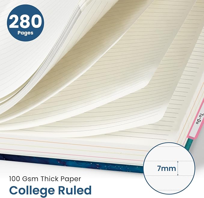 Large Spiral Lined Notebooks for Work with Removable Dividers & Tabs, 8.5"x11" Pretty Hardcover 5 Subject Notebook Journal for Women, College Ruled, Perfect for Study & Office Organization, 280 Pages,Galaxy Flow