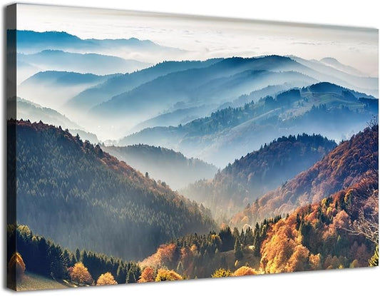 Large Great Smoky Mountains Scenery Canvas Wall Art Nature Misty Forest Sunrise Pictures Wall Decor National Park Landscape Prints Paintings Artwork Living Room Bedroom Office Home Decorations 24x36"