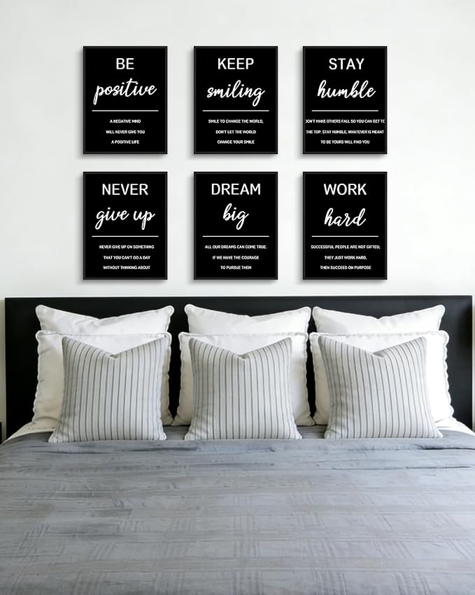 KUVIOKE Inspirational Framed Wall Art Motivational Quotes Wall Decor Encouraging Office Posters Sayings for Classroom Bedroom Living Room Ready to Hang Set of 6, 11x14in (Black Framed)