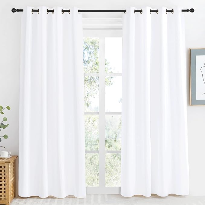 NICETOWN Room Darkening Window Treatment Curtain, Pure White, Single Panel, 55 by 86, Energy Smart Thermal Insulated Block Out Sunlight Shade & Blind for Bedroom with Grommet Ring Top