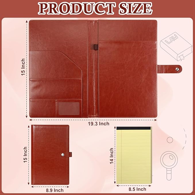 1Pack Legal Size Portfolio Padfolio PU Leather with 8.5 x 14 inch Tearable Legal Pad Holder 50 Sheets Leather Portfolio Folder Binder for Interview Attorneys Business Brown