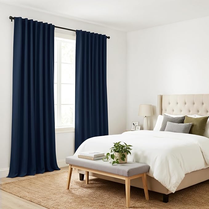 PONY DANCE Blackout 80 inch Length Curtains 2 Panels Set, Thermal Insulated Solid Window Drapes for Closet, Temporary Room Divider Curtains for Bedroom Sliding Door, W 42 x L 80 inch, Navy Blue