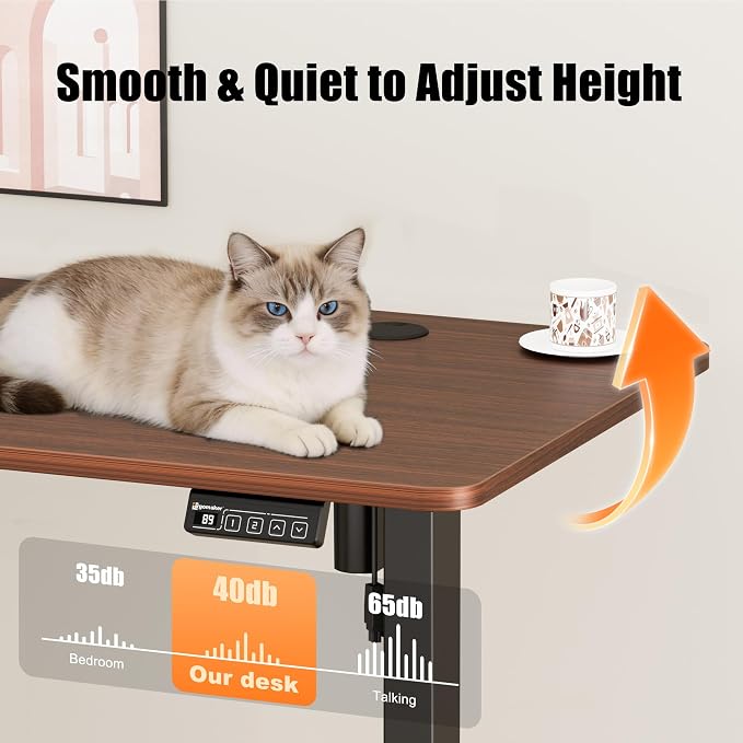 47"x24" Standing Desk, Height Adjustable Sit-Stand Home Office, Walnut | Electric Adjustable Standing Desk, Sit to Stand Computer Office Desk with Splice Board, Memory Preset, Lifts 28.7''-46.5"