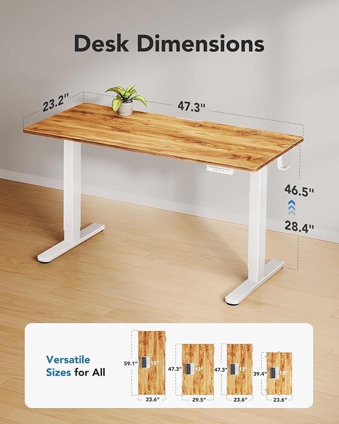 HUANUO Electric Standing Desk, Whole Piece Desktop, Adjustable Height Computer Desk, 4 Height Memory Settings, Sit Stand Up Desk for Home Office, 48" x 24", Light Vintage