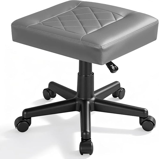 VECELO Under Desk Footrest, PU Ergonomic Foot Rest with Wheels, Comfort Padding, Height Adjustable for Relieving Leg Pain, Stiffness, and etc, Gray