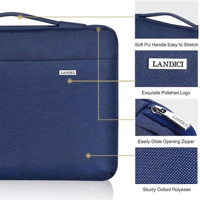 LANDICI 360°Laptop Sleeve Case 15.6 16 Inch Compatible with MacBook Pro 16 M1/M2/M3/M4 2019-2025, 15.6-16” Hp Dell Lenovo Acer Asus, Waterproof Computer Bag Cover with Handle, Blue