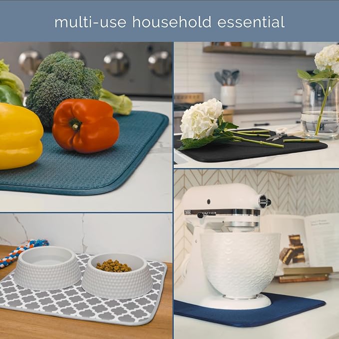 S&T INC. Dish Drying Mat XL, 18” x 24”, Absorbent Microfiber Kitchen Counter Mat, Dish Drying Pad for Dishes, Utensils, Pots and Pans, Extra Large, Pewter Grey Trellis