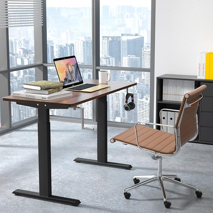 COSTWAY Crank Standing Desk Frame, Manual Hand Crank Workstation Base, Ergonomic Sit to Stand Base w/Foldable Crank Handle, Hook, Cable Management Rack (Black)