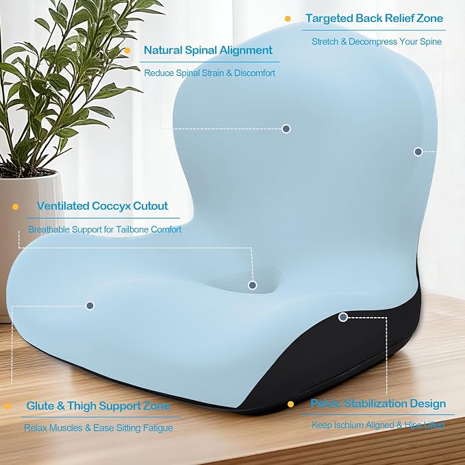 Seat Cushion, Office Chair Cushion, L-Shaped Ergonomic Car Seat Cushions, Memory Foam Chair Cushion, Lumbar Support Pillow for Wheelchair, Car, Home, Office, Desk, Blue