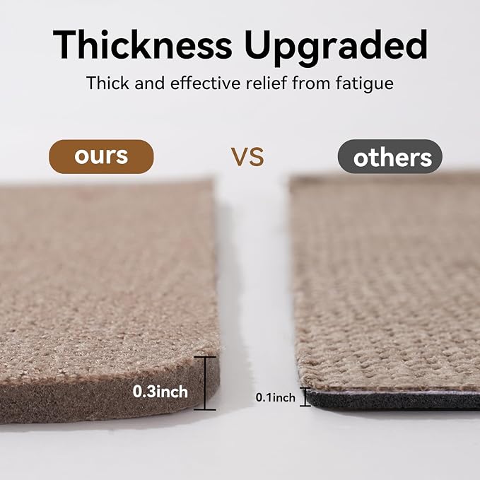 YDKGL Kitchen Rugs Mat Non Slip Washable, Linen-Look 0.3" Thick Soft Cushioned Absorbent Kitchen Mats for Floor, Mild Anti-Fatigue Runner Rug Sink Mat Laundry Standing Mats, Easy Clean, Brown 17"x47"
