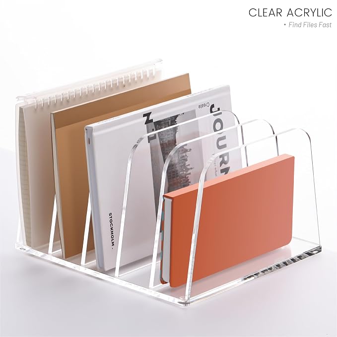 YUXUN Desk File Organizer,5-Section Vertical Clear Acrylic Desk Organizer File Holder Mail Sorter Office Organization for Office Home &Classroom（B5）