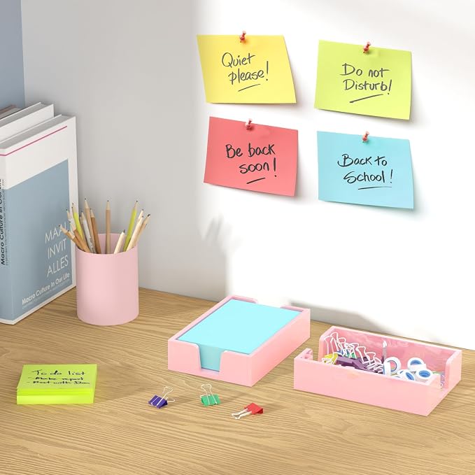 WINFFOR Acrylic Notepad Holder Dispenser - 4x6 in Sticky Note Memo Holder Self-Stick Note Pad Organizer (W/O Pads) Office Desk Accessories School Supplies, Lightpink
