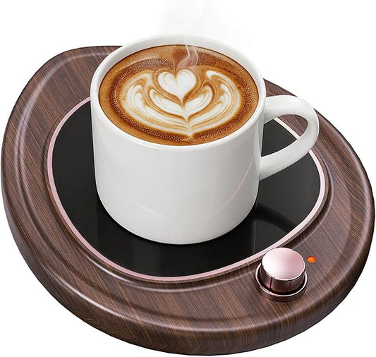 Coffee Mug Warmer - Large Candle Warmer Plate, 2-Temp Setting (131℉ & 113℉) & Fast Heating, Elegant Desk Warmer for Coffee/Tea/Milk/Candle, Ideal Office Home Gift (Wood Grain)