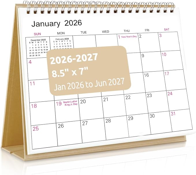 SKYDUE Small Desk Calendar 2026-2027, Apr. 2026 to Dec. 2027, 21 Months Small Desk Calendar with Planner Stickers, 8.5" x 7" Desktop Calendar Planner, Kraft