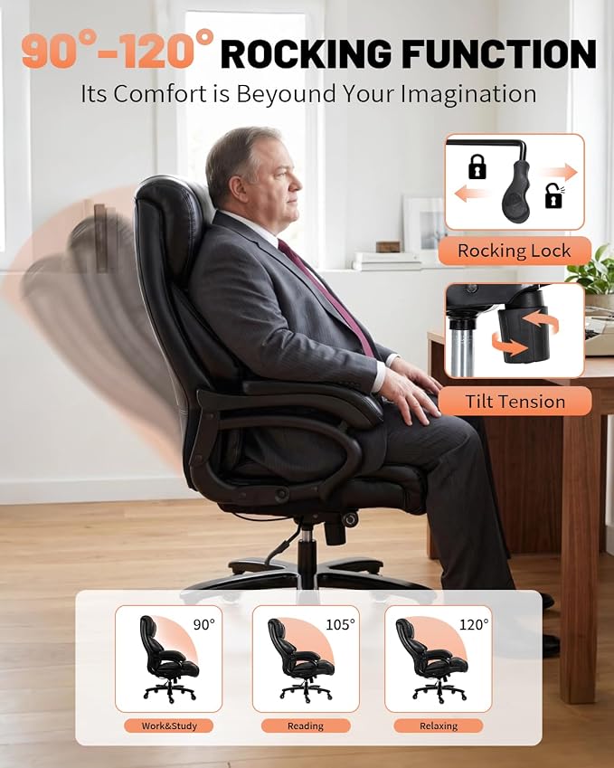 800lbs Executive Chairs, Executive Desk Chairs with Adjustable Lumbar Support, Office Chair for Heavy People, Heavy Duty Office Chair with Quiet Rubber Wheel and Extra Wide seat