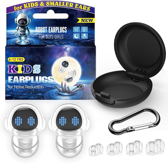 Kids Ear Plugs (6-12 yrs) - Reusable Noise Relief Earplugs for Boys Girls Adults with Small Ear Canals, Child Ear Protection for Focus, Anxiety, Stress, School, Home, Playtime, 26 dB Noise Reduction