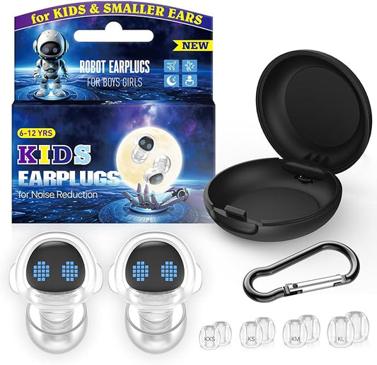 Kids Ear Plugs (6-12 yrs) - Reusable Noise Relief Earplugs for Boys Girls Adults with Small Ear Canals, Child Ear Protection for Focus, Anxiety, Stress, School, Home, Playtime, 26 dB Noise Reduction