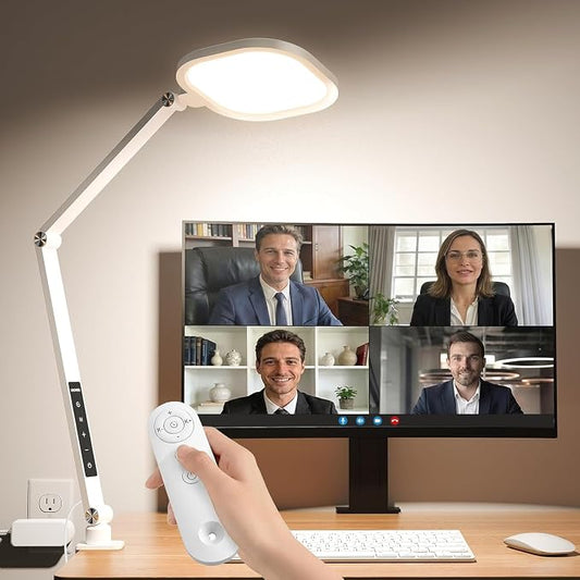 LitONES Video Conference Lighting for Computer, Dimmable Light for Video Recording, Meeting, Laptop & Webcam, 15W Ring Light for Desk with C- Clamp, Swing Arm, Remote, Memory & Timer CRI >95