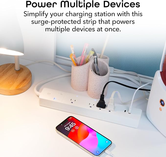 Geeni Smart Surge Protector Power Strip with 4 Smart Outlets, 2 USB Ports (USB-A & USB-C), Surge Protection, Wi-Fi & App Control, Compatible with Alexa & Google Assistant, Smart Power Strip