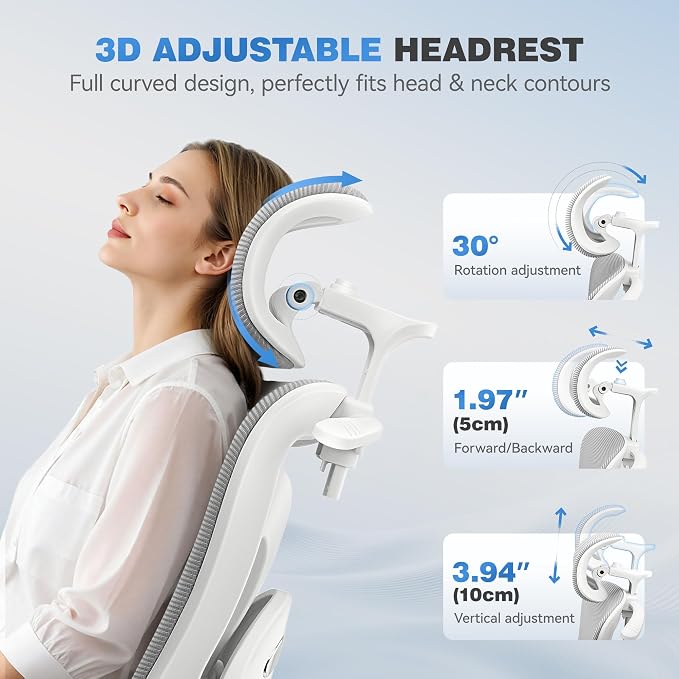 Ergonomic Desk Chair, Breathable Mesh Office Chair for Long Hours, 8 Pack | Adjustable Lumbar Support for Back Pain Relief, 4.33'' Thick Foam Cushion, 3D Headrest, Computer Chair for Home Office, Gray