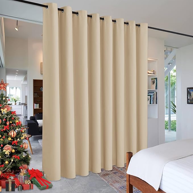 RYB HOME Extra Wide Curtains for Divider Room Separation Soundproof Temporary Door Curtains for Bedroom Closet Office Theatre Garage Living Room Privacy Drop Cloth, W 180 x L 84 inches, Cream Beige