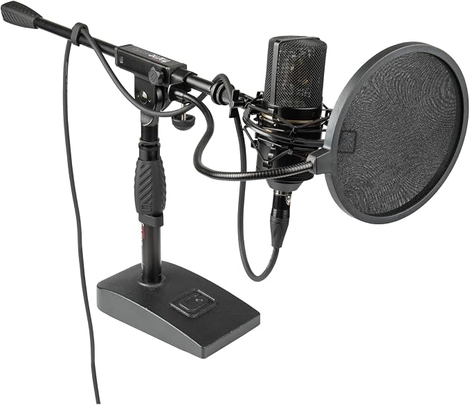 Gator Frameworks Short Weighted Base Desktop Microphone Stand with Boom arm, and Adjustable Height, Base Dimensions - 4.5" X 8" (GFW-MIC-0821)