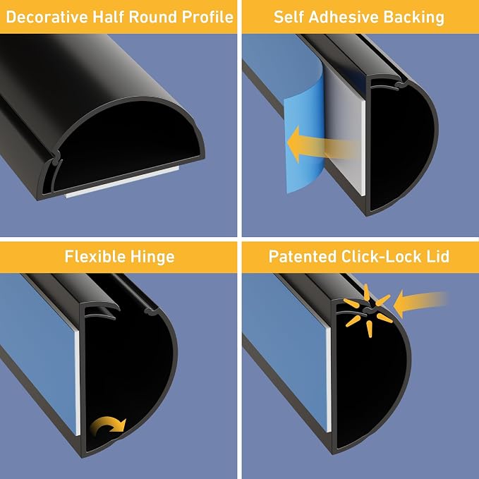 D-Line 157in Cord Cover Kit, Self-Adhesive Wire Hiders, Cable Raceway to Hide Wires on Wall, Electrical Cable Management - 10x 15.7 Lengths & 19 Accessories - 1.18" (W) x 0.59" (H) - Black