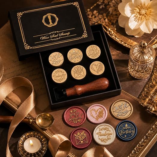 SWANGSA Blessing Wax Seal Stamp Kit with 450pcs Sealing Wax Beads, 2 Pens and Spoon for Wedding, Invitations, Cards, Envelope, Christmas