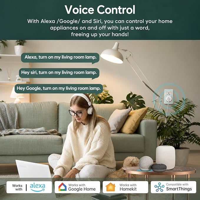 Matter Smart Plug, Works with Alexa,Apple Home, Google Home & SmartThings, Easy Setup, Timer Outlet, 2.4GHz WiFi Only, Matter Hub Required (2 Pack)