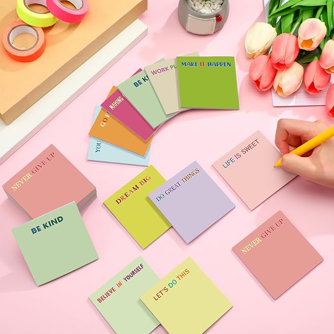 Yinder 24 Pcs Inspirational Sticky Notes Thank You Gift Motivational Sticky Note Pad Employee Appreciation Gift Bulk for Staff Coworker Teacher Nurse Office Groups 3 x 3'' (Motivational,Macaroon)