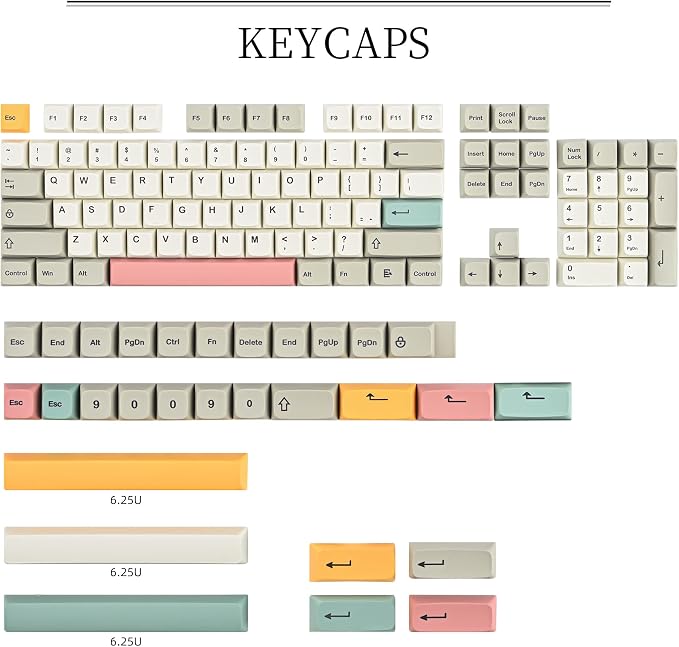 Guffercty kred 9009 Retro XDA Profile Keycaps Set - Minimalist Dye-Sub PBT Compatible with 60%/65%/75%/96% Mechanical Keyboards (9009-XDA)