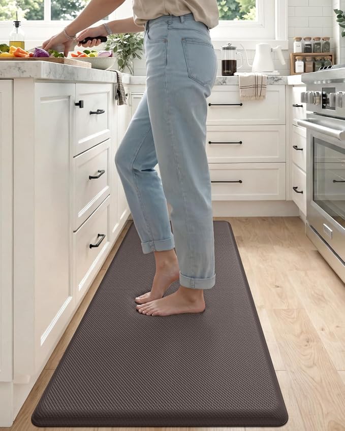 DEXI Kitchen Mat Cushioned Anti Fatigue, Extra Thick Comfort Standing Floor Mats Waterproof, Memory Foam Antifatigue Runner Rug for Desk Office, Sink, Laundry, 39x20, Brown