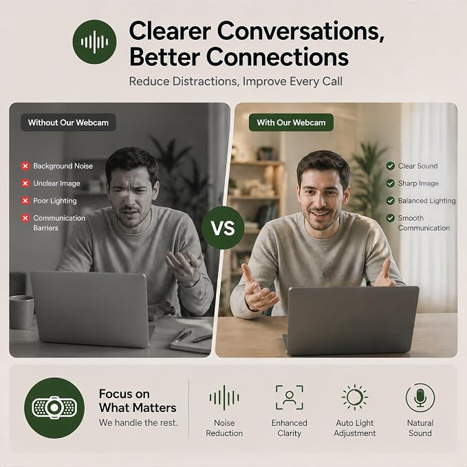 Full HD 1080P Webcam with Microphone, Noise-Canceling, Privacy Cover, Wide-Angle Lens, Auto Light Correction, Plug & Play USB Web Camera for Laptop, Desktop, PC, Mac, Zoom, Skype – Pro Series